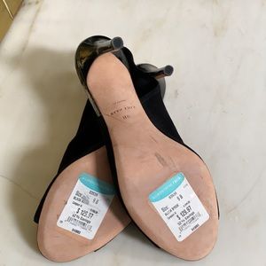 NWT  Size 9 black suede 3 inch heel shoe with open back and peep toe.